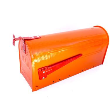 Vintage Orange Steel Metal Mailbox | Post Mount Red Flag Color Pop Rural Postal Box 