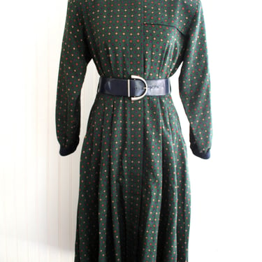 1980s - Forest Green - Preppy Print - Shirtwaist Dress - by Lori Ann - Marked size 7-8 