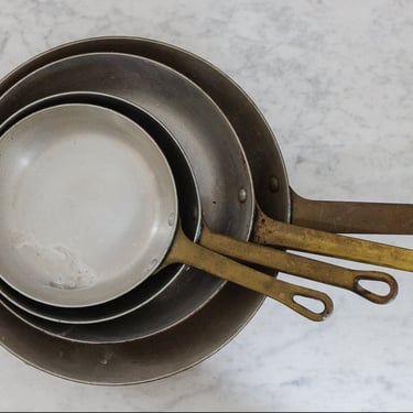 vintage french set of 4 copper frying pans