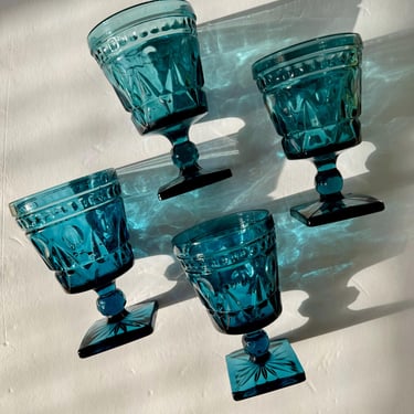 Vintage Indiana Glass Water Goblets / Park Lane Blue Colony/ Colony Park Lane Blue Set / Vintage Blue Bar Glasses /Set of Four 