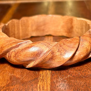 Vintage Hand Carved Wooden Bangle Bracelet Natural Wood Retro Fashion Jewelry Handmade 