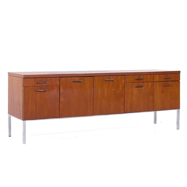 George Nelson Style Mid Century Walnut and Chrome File Credenza - mcm 