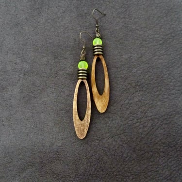 Long wood earrings, bold statement earrings, Afrocentric jewelry, African earrings, geometric earrings, rustic natural earrings, bohemian 96 