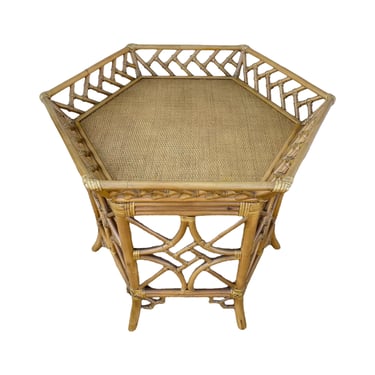 Rattan End Table with Fretwork & Wicker 28