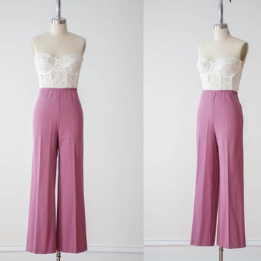 high waisted pants | 70s vintage pastel purple pink cottagecore wide leg flare bell bottoms 
