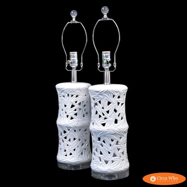 Pair of Ceramic and Lucite White Table Lamps