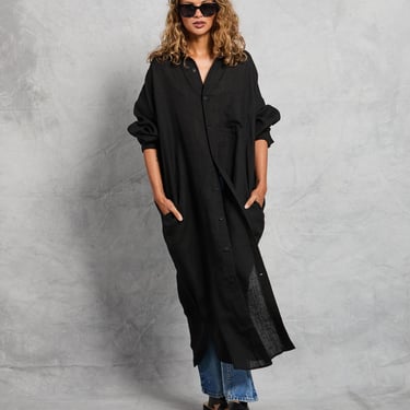 Florence Shirt Dress in Linen - Black