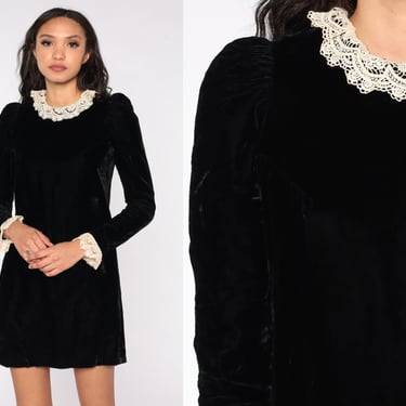 princess polly baby blue dress Black Sleeveless Velvet Dress with Lace Collar Detail – Rodarte main image 0
