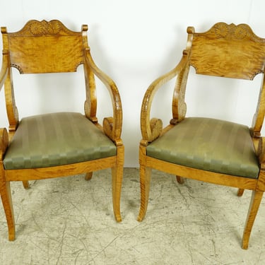 Antique Biedermeier Period Maple Arm Chairs