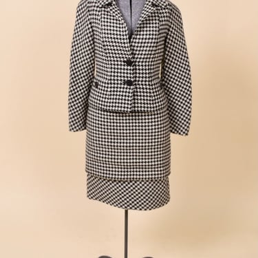 Black &amp; White Houndstooth Skirt Suit By Valentino, S/M