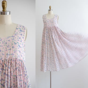 cute cottagecore dress | 90s vintage pastel blush pink floral cotton gauze loose oversized boho flowy maxi dress 