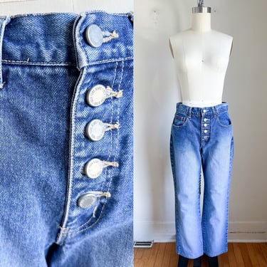 Vintage 1990s Button Front Boot Cut Jeans / 27