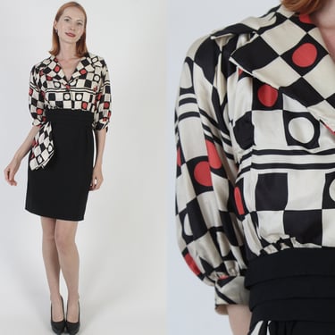 50s Black Polka Dot Wiggle Dress Spotted Geometric rockabilly Style Vintage Retro Pin Up Bombshell Dress 
