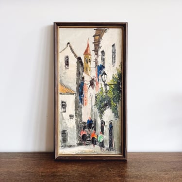 Vintage Original Signed Oil Painting - Architectural Village Street 