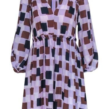 Kate Spade - Purple, Navy & Brown Geometric Print Dress Sz 2
