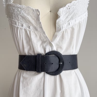 wide navy belt 80s 90s vintage pebbled vegan faux leather statement waist belt 