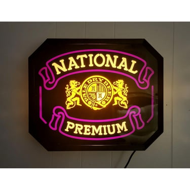 1985 Vintage National Premium Beer Lighted Sign, Octogonal Neo-Neon Light, Heileman Brewing Co, Baltimore MD, 1980s Bar Tavern Pub Decor 