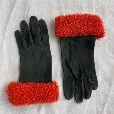 ysl fur trim gloves, olive