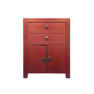 Chinese Distressed Brick Red 2 Drawers End Table Nightstand cs7419E 