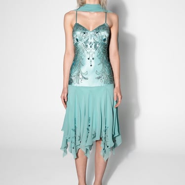 Teal Blue Silk Beaded Fairy Dress