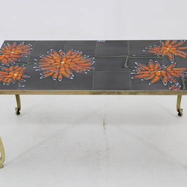 1970s Brass And Tiled Coffee Table, Italy 