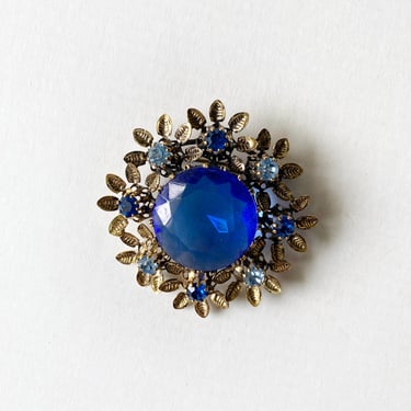 60's Blue Brooch, Floral Design, Made in Austria 