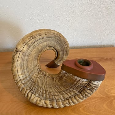 Pair of 1960s Ram Horn & Brass Candle Holder – Natural + Sculptural Design 