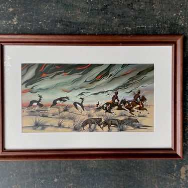 Prairie Fire by Blackbear Bosin Sr. Lithograph of Gouache Painting Artwork Framed 