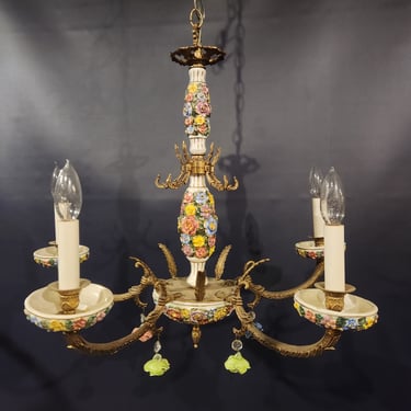 Vintage Capodimonte Floral Porcelain Chandelier 25 x 21