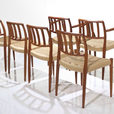 Danish Modern Dining Chairs Teak and Papercord Weave Woven 