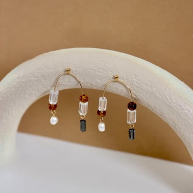 Large Arch Beaded Statement Earrings / Handmade Unique Jewelry 