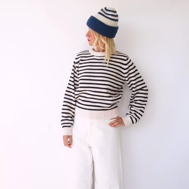 Vintage French Stripes Black And White Knitted Sweater | Round Neck Striped Long Sleeve Sweater | Perfect Sailor Mariniere | Breton Sweater 