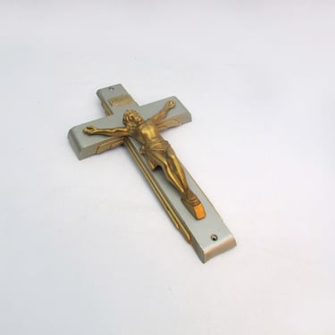 Vintage Metal Coffin/Casket Crucifix Catholic Cross Wall Decor Goth UpCycle Icon INRI 
