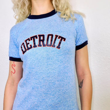 Detroit Ringer Shirt // vintage 70s 80s Michigan tee t-shirt t top hippy shirt 80's 1980s soft USA 70's // XS 