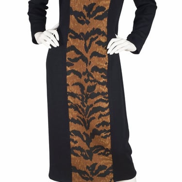 Serge & Réal 1980s Vintage Tiger Print Black Knit Bodycon Dress 
