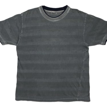 Vintage 90s/Y2K Striped Faded Gray and Blue Cut & Sewn T-Shirt Size Medium/Large 