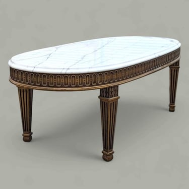 Antique Marble Top Coffee Table, Vintage Living Room, Hollywood Regency, Art Deco, Ornate, Carved Wood 
