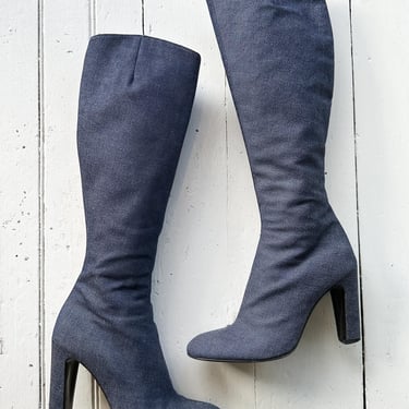 1990s Bally Denim Knee High Boots 