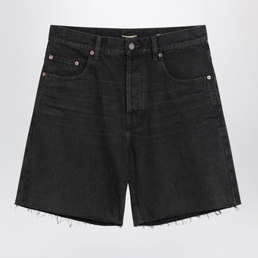 Saint Laurent Loose Black Bermuda Shorts In Denim Women