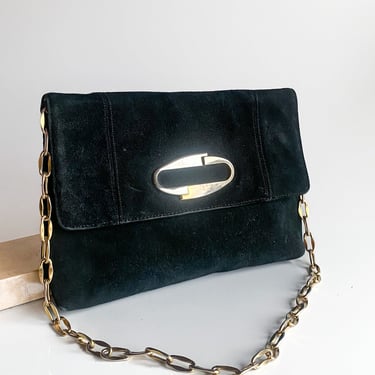 1980s Black Suede Chain Strap Purse