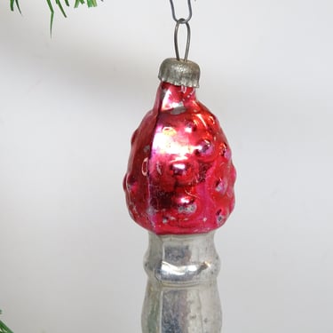 Antique 1950's Mercury Glass Mushroom Christmas Ornament, Vintage Hand Painted Retro MCM Holiday Decor 