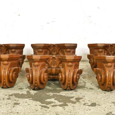 Set of 6 Reclaimed Corinthian Brown Plaster Corner Column Capitals