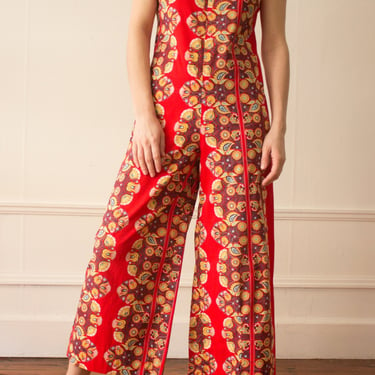 1960s Red Bandana Print Jumpsuit 