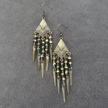 Bronze and green crystal chandelier earrings 