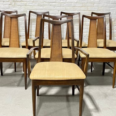 Mid Century MODERN Walnut Caned DINING CHAIRS, Set of 8 