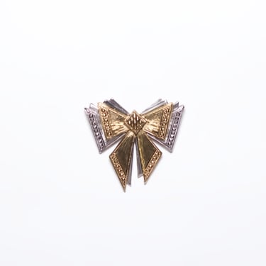 Vintage 1990s Art Deco Two-Tone Bow Brooch 