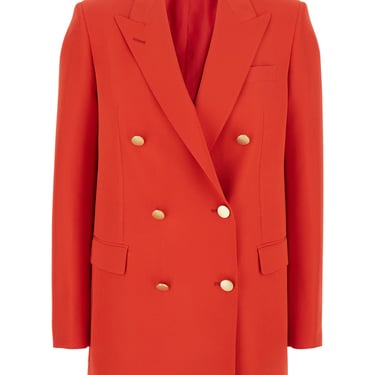 Tagliatore Red Double-Breasted Jacket With Classic Lapels In Tech Fabric Woman