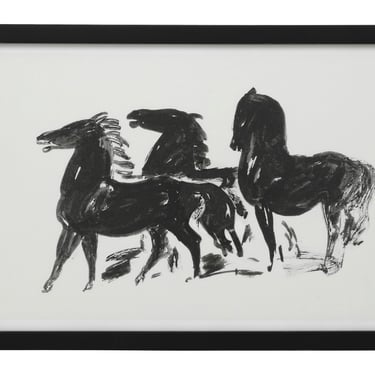 Trio of Horses Ink Drawing