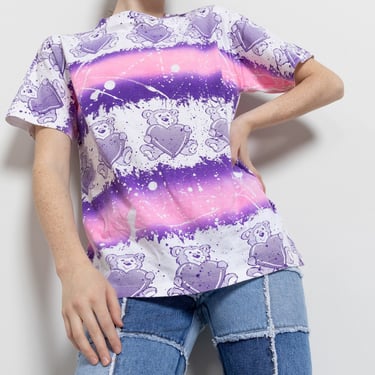Y2K RAVER TEDDY BEAR t-shirt splatter pink purple crazy psychedelic vintage / Medium 
