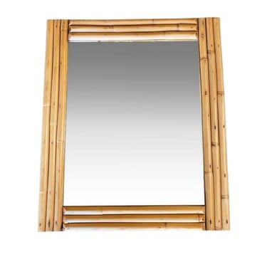 Midcentury Three-Strand Rectangle Rattan Mirror 